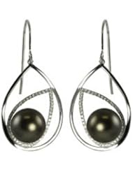 14KW 10-11MM Black Tahitian Cultured Pearl and Diamond earrings with 52 total diamonds at .35 cttw. Crown Select Collection.