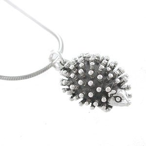 Three Dimensional Hedgehog Pendant in Sterling Silver on a 24" Rhodium and Sterling Snake Chain, #8105