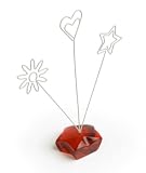 Set of 50, 3-Stem Wire Memo Holders with Plastic Star-Shaped Base - Red with White Wire