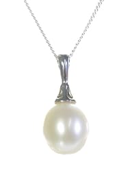 Beautiful 925 Sterling Silver 9.0mm Pearl Women Pendant + Chain
