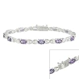 Sterling Silver Genuine Amethyst Bracelet with Simulated Diamond CZ