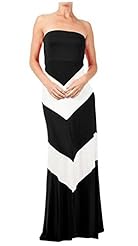 Sexy Strapless Rayon/Spandex Chevron Print Full Length Asymmetric Maxi Dress 