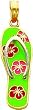 14K Gold Enameled Flowers on Green Flip Flop Pendant