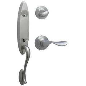 Schlage FA362 ASH 619 CHP RH Ashcroft Double Cylinder Handleset with Right Hand Champagne Lever Inte
