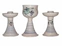 ArtisanStreet's Judaica Shabbat Set with Spiral Base. Includes Kiddush Cup and Candle Holders. Hand Built Stoneware. Limited Edition.