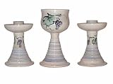 ArtisanStreet's Judaica Shabbat Set with Spiral Base. Includes Kiddush Cup and Candle Holders. Hand Built Stoneware. Limited Edition.