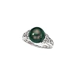 14K White Gold 0.13 ct. Diamond with Black Tahitian Pearl Ring