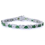 8 Carats Genuine Emerald & Diamond Sterling Silver, XOX Style Bracelet