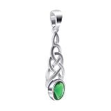 Sterling Silver 9mm x 7mm Oval Shape Emerald Cubic Zirconia Celtic knot 24mm x 9mm Dangle Pendant