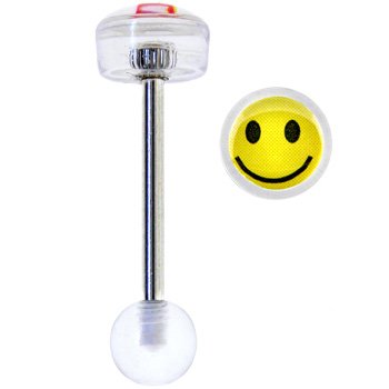 Clear SMILEY FACE Logo Barbell Tongue Ring
