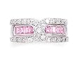 Rhodium Plated 2 Ring Set With Pink Cz Band and x Shape Clear Cz Band Size Available 6,7,8,9,10