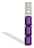 14K White Gold Genuine Emerald-cut Amethyst and Diamond 3-Stone Pendant