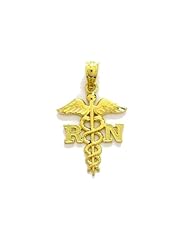 14k Solid Yellow Gold Caduceus Medical Alert RN Registered Nurse Charm Pendant