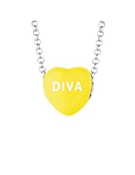 Sterling Silver 10mm Yellow enamel Sweethearts DIVA Heart Pendant