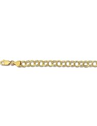 14K 07" Yellow Gold Polish Diamond Cut Double Link Charm Bracelet With Lobster Clasp
