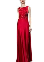 A-line Sleeveless Satin Scoop Neck Beaded Mesh Lace Cocktail Floor Length Evening Dress/Homecoming Dress/Pageant Dress/Prom Dress/Party Dress/Wedding Dress 