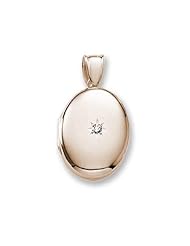 18k Premium Weight Yellow Gold Oval Locket w/ 5 pt. Diamond 5/8 inch x 3/4 inch in 18K