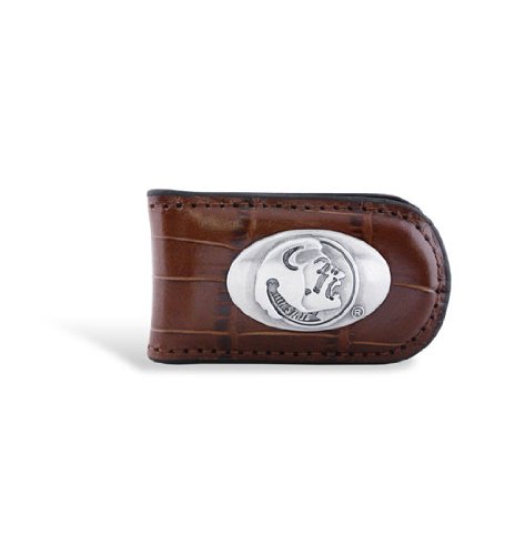 NCAA Florida State Seminoles Tan Crocodile Leather Magnet Concho Money Clip, One Size