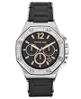 Womens Stainless Steel Chronograph Quartz Black Dial Swarovski Crystals Black Silicone Band