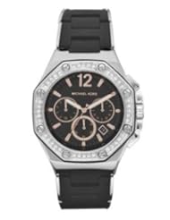 Michael Kors MK5564 Womens Stainless Steel Chronograph Quartz Black Dial Swarovski Crystals Black Silicone Band