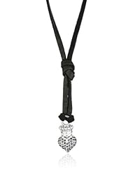 King Baby "Crowned Heart" Mini Black Cubic Zirconia Pave Crowned Heart On Leather Cord Pendant Necklace
