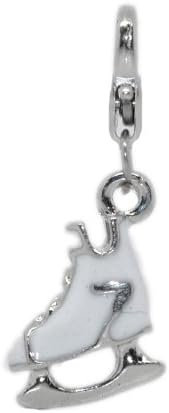 Silver Tone White Enamel Ice Skate Shoes Dangle Charm Spacer Bead Fits Sabo or European Pandora Troll Pugster Other Type Bracelet