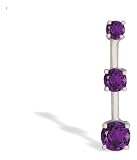14K White Gold Genuine Round Amethyst 3-Stone Pendant