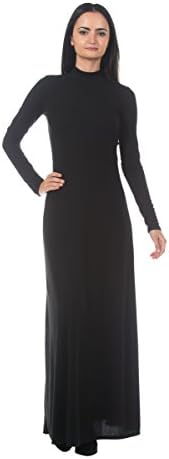 Women's Black Ribbed Knit Jersey Turtleneck Fit and Flare Skirt Long Maxi Dress (Large)