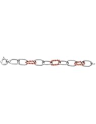 Silver 8" With Rhodium Rose Finish Shiny 2-Tone Oval Link Fancy Bracelet With Spring Ring Clasp