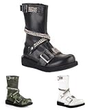ROCKER-56, 1 1/2" Gothic Pyramid Studded Strap Calf Boot in 3 Colors, Demonia by Pleaser USA