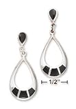 Sterling Silver Teardrop Post Dangle Earrings Onyx Inlay