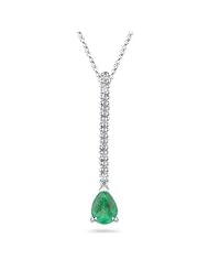 0.10 Cts Diamond & 0.69 Cts Natural Emerald Drop Pendant in 18K White Gold