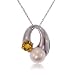 White Pearl and Round Citrine Pendant in Solid White Gold
