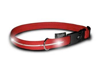 Visiglo LED Colored Nylon Dog Collars - Medium Red 13-20 long, 1