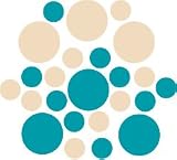 Set of 30 - Turquoise / Beige Circles Polka Dots Vinyl Wall Graphic Decals Stickers