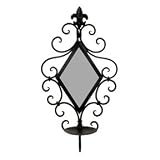 Olivia Wong Wrought Iron Wall Sconce Candle Holder & Mirror