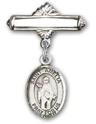 Sterling Silver Baby Badge with St. Amelia Charm and Polished Badge Pin