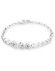 18K White Gold Three Stones Linkage Style Diamond Accents Bangle Bracelet (1/5 cttw, G-H Color, VS2-SI1 Clarity)