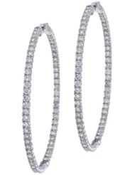 14K White Gold Secure Lock 6.2 Ct Diamond 55 mm Hoop Earrings