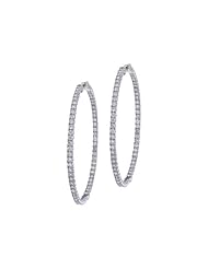 14K White Gold Secure Lock 6.2 Ct Diamond 55 mm Hoop Earrings