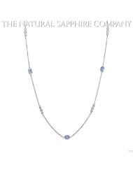 5 Natural Untreated Blue Sapphire Necklace 2.18ct. total with 12 Diamonds 0.26ct. total