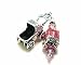 Sterling Silver Baby Girl Carriage Charm Pendant Medal with Light Rose Crystal Cube Infant Pregnancy Birth Baby Shower "Then she spoke out with a loud voice and said, 'Blessed are you among women, and blessed is the fruit of your womb!" -Luke 1:42 (NKJV)