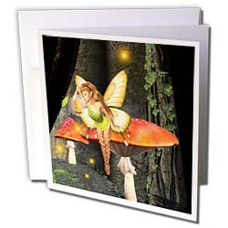 Renderly Yours Fairies - Pretty Forest Fairy On Mushroom/Toadstool With Light - Greeting Cards-12 Greeting Cards with envelopes On Sale