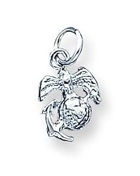 Sterling Silver Marine Corps Emblem Charm with 20 inch Sterling Silver Chain