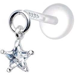 Silver 925 Clear Star Dangling CZ Tragus Earring