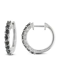 1 Carat Black Diamond 10K White Gold Hoop Earrings
