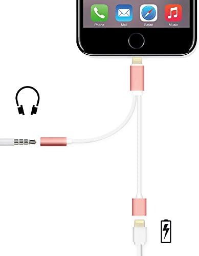 2 in 1 Lightning Adapter for iPhone 7, Charger and 3.5mm Earphone Jack Cable Adapter (No Music Control) for the iPhone 7 7 Plus 6S 6 iPod iPad+Gift iPhone Case