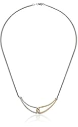 Two-Tone Sterling Silver and 18k Yellow Gold Over Diamond Reflective Setting Necklace (1/5cttw, I-J Color, I2-I3 Clarity), 17"