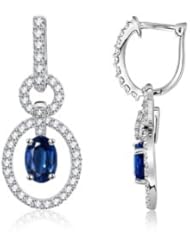 1.65 ct Diamond and Oval Sapphire Hoop Earrings 6X4 mm in Yellow Gold