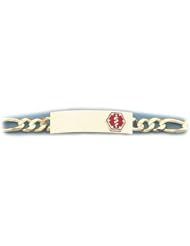 10K Yellow Gold Medical Alert ID Figaro Chain Bracelet - Length 8 Inch